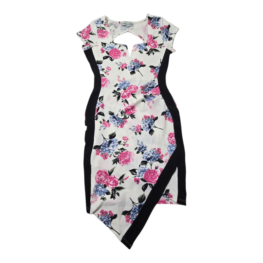 Almost Famous Dress Medium White & Black with Multi-color Florals